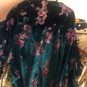 floral green velvet kimono
